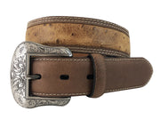 Roper Men's Genuine Leather Brown and Tan Belt - Rustic Ostrich Print Leather - The Trading Stables