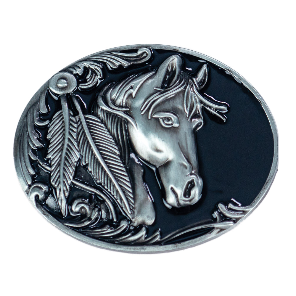 Feathered Horsehead Buckle - The Trading Stables