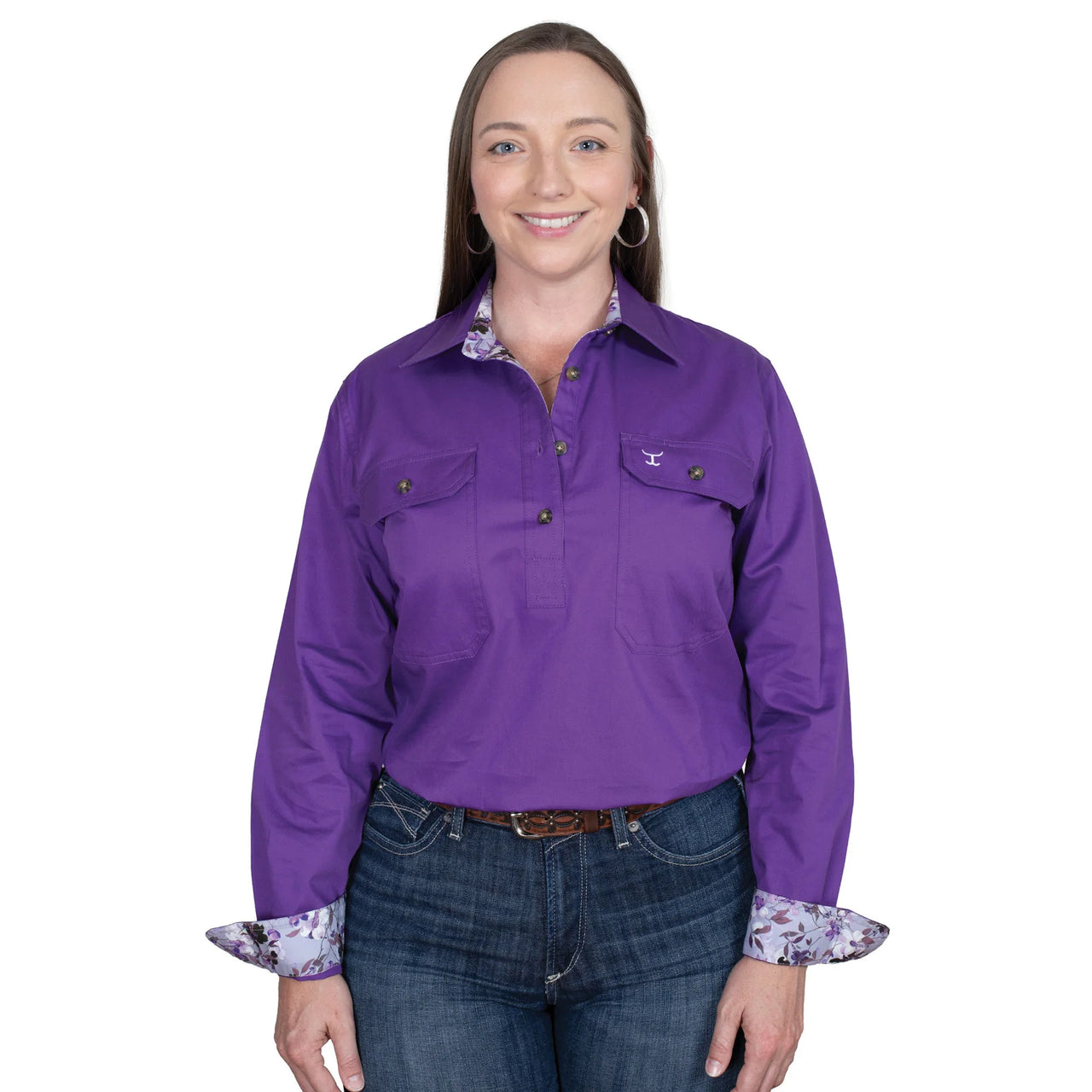Just Country Jahna Trim Half Button Workshirt - The Trading Stables