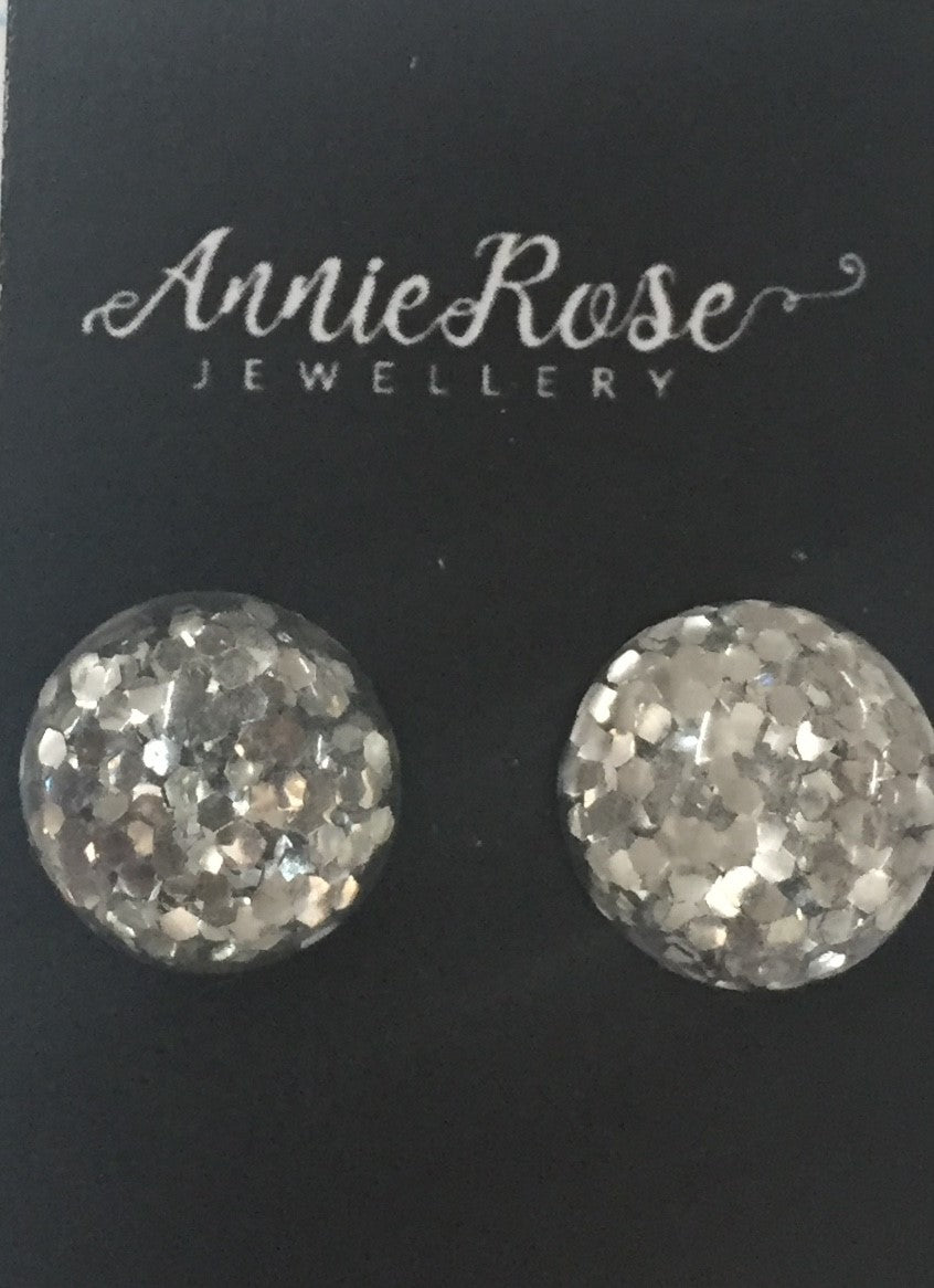 Annie Rose Silver Glitter Stud Earrings - The Trading Stables