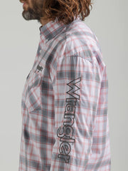 Wrangler Logo Western Long Sleeve Snap Shirt Grey Plaid - The Trading Stables