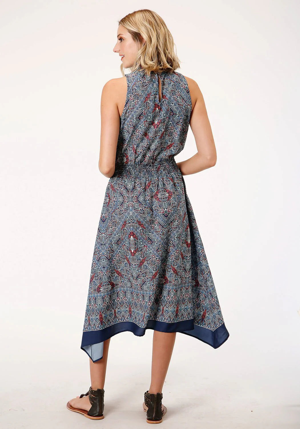 Roper Womens Blue Polyester Tribal Border  Hi-Lo Dress