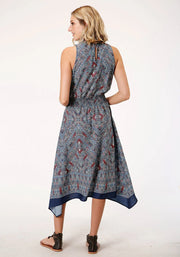 Roper Womens Blue Polyester Tribal Border  Hi-Lo Dress - The Trading Stables