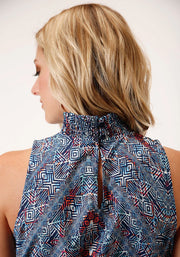 Roper Womens Blue Polyester Tribal Border  Hi-Lo Dress - The Trading Stables