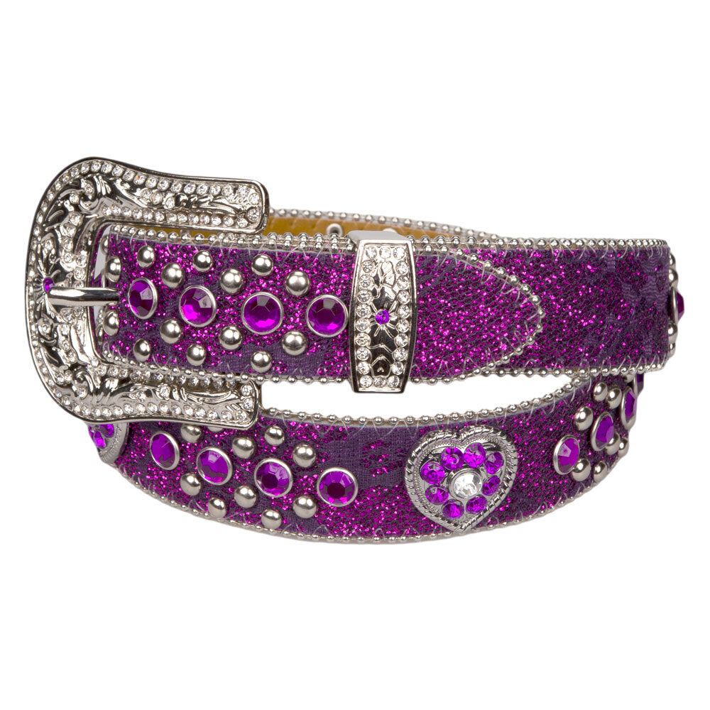 Girls Purple Sparkling Belt with Heart Concho