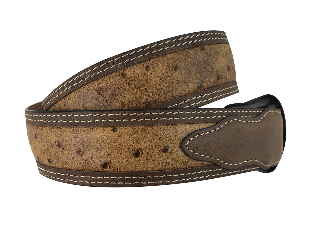 Roper Men's Genuine Leather Brown and Tan Belt - Rustic Ostrich Print Leather