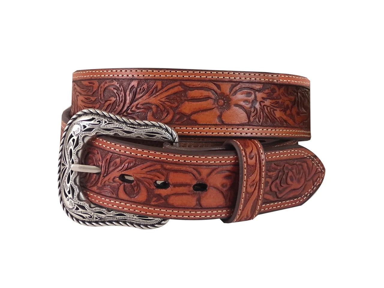 Roper Men's Belt - 1.5" Floral Tooled Genuine Leather - Natural