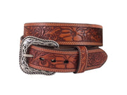 Roper Men's Belt - 1.5" Floral Tooled Genuine Leather - Natural - The Trading Stables