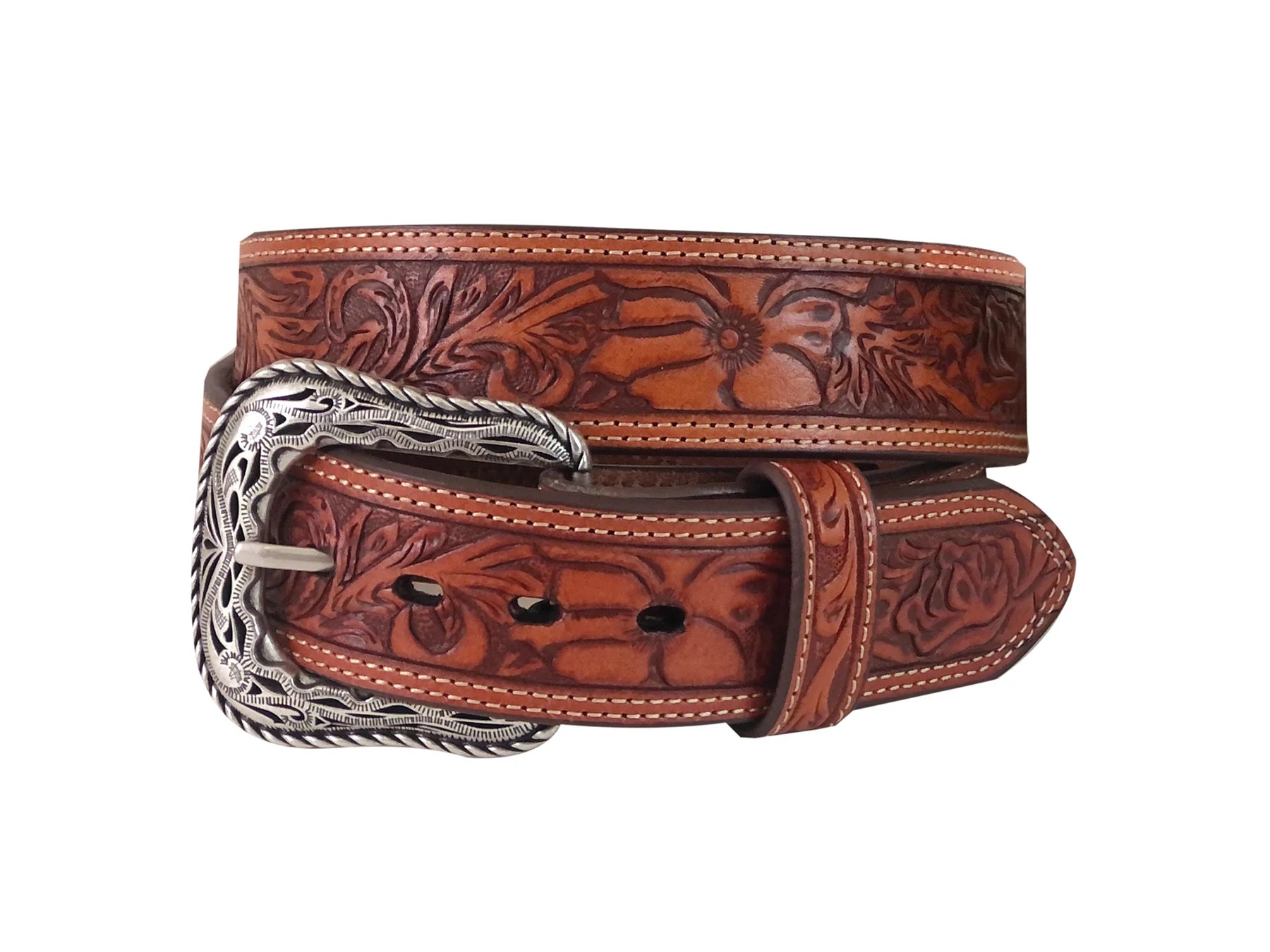 Roper Men's Belt - 1.5" Floral Tooled Genuine Leather - Natural - The Trading Stables