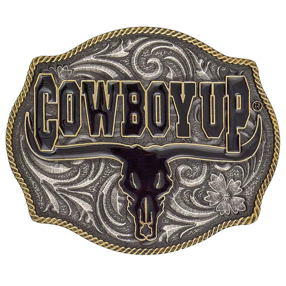 Cowboy Up Says The Bull - Two Tone Attitude Western Buckle - The Trading Stables