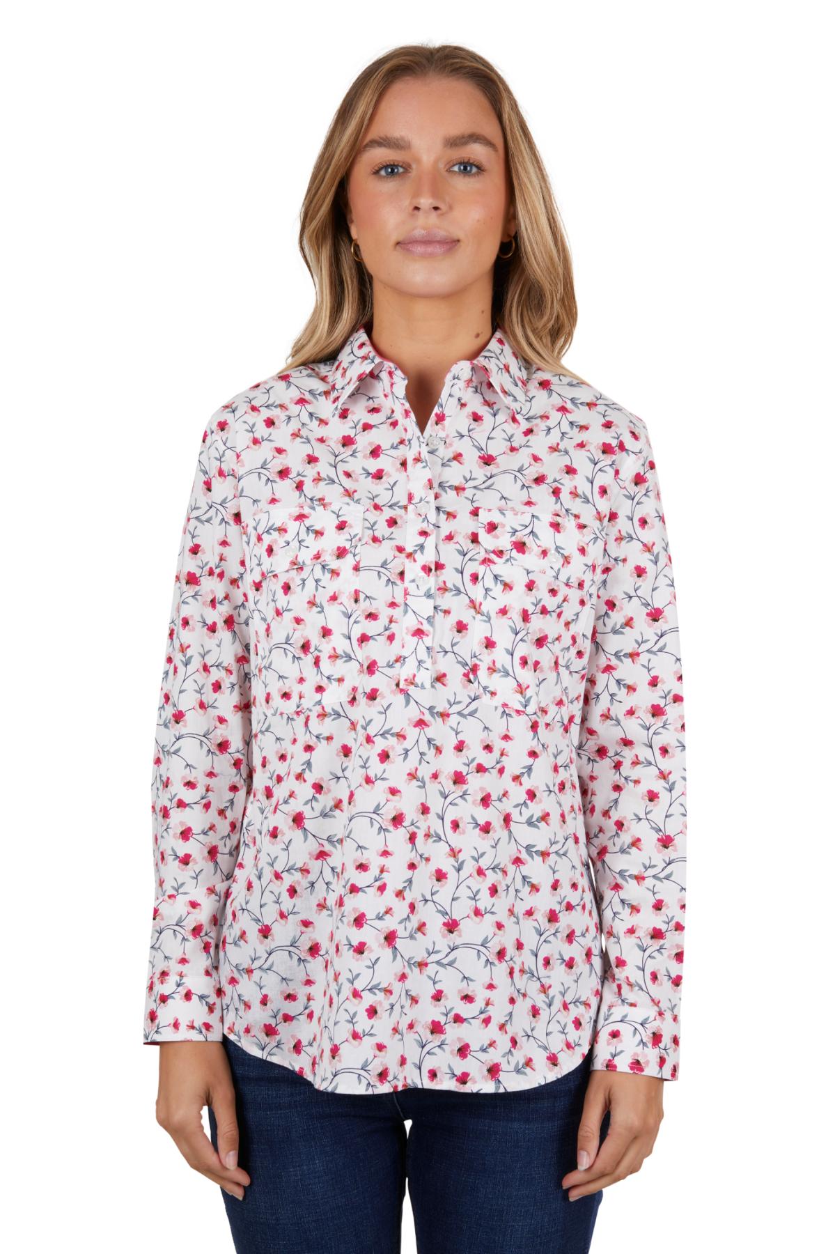 Hard Slog Women's Pearl Half Placket Long Sleeve Shirt