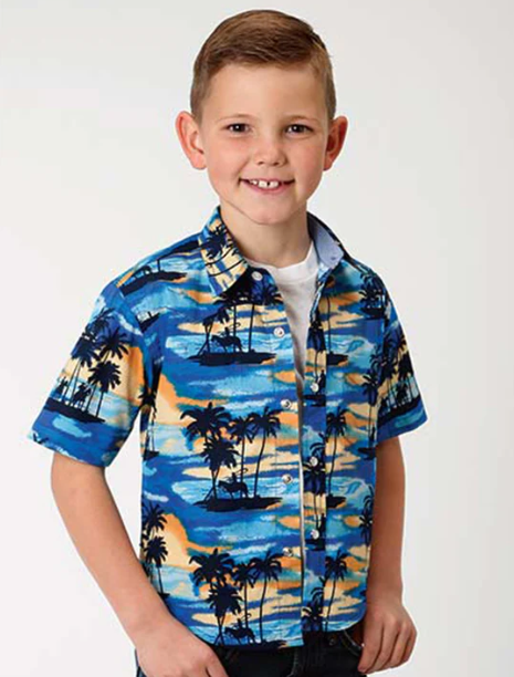 Roper Boys Shirt  Blue Hawaii Print