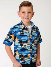 Roper Boys Shirt  Blue Hawaii Print - The Trading Stables