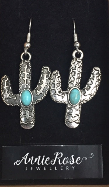 Annie Rose Silver & Turquoise Cactus  Earrings - The Trading Stables