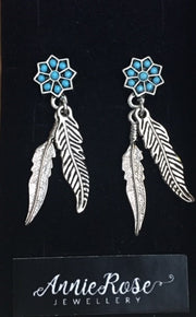 Annie Rose Silver & Turquoise Feather Earrings - The Trading Stables