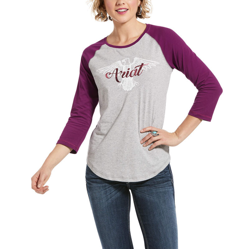 Ariat Womens Real Eagle 3/4 Sleeve Tee Heather Grey - The Trading Stables