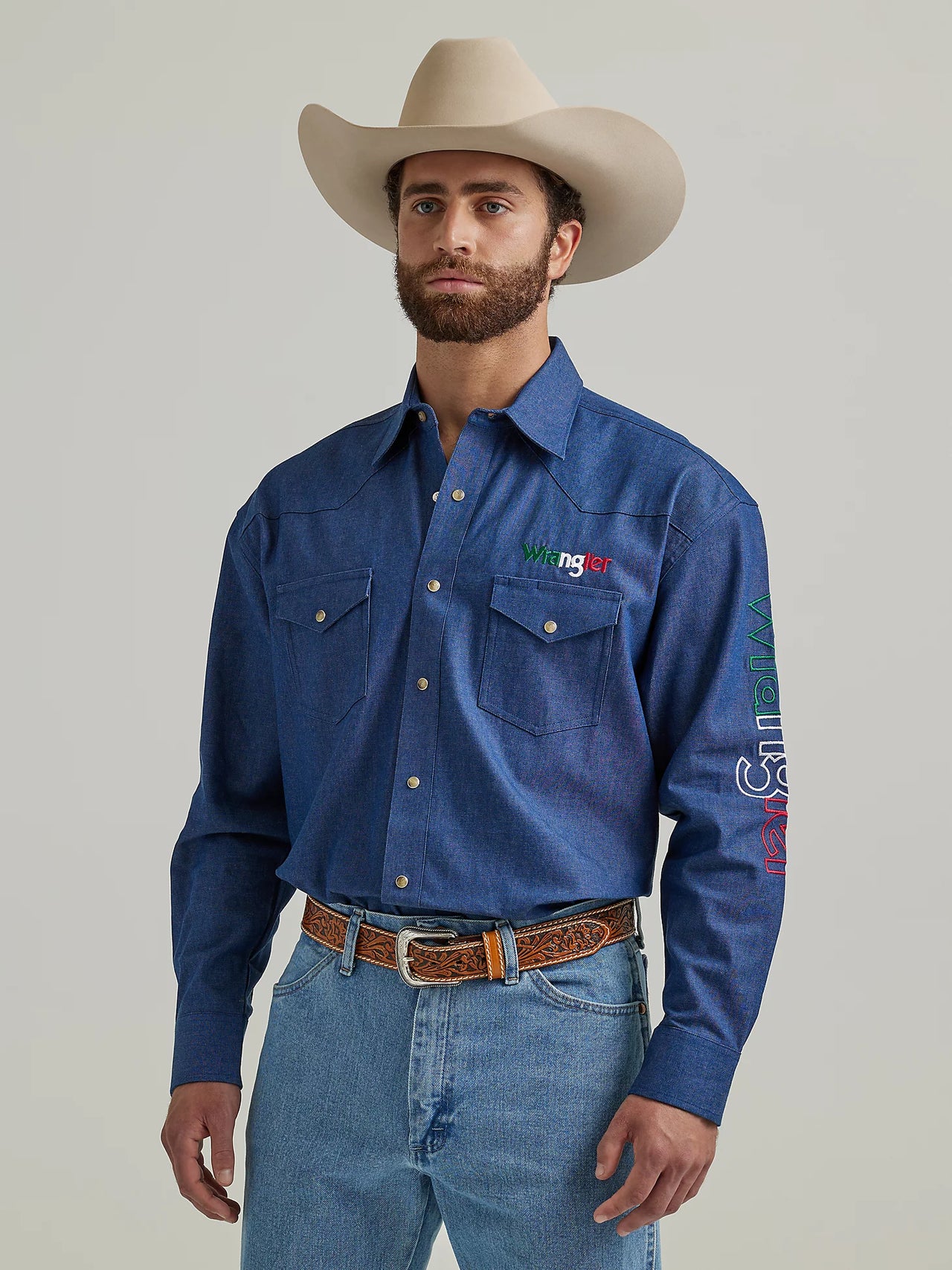 Wrangler Logo Mexico Long Sleeve Western Snap Shirt - The Trading Stables