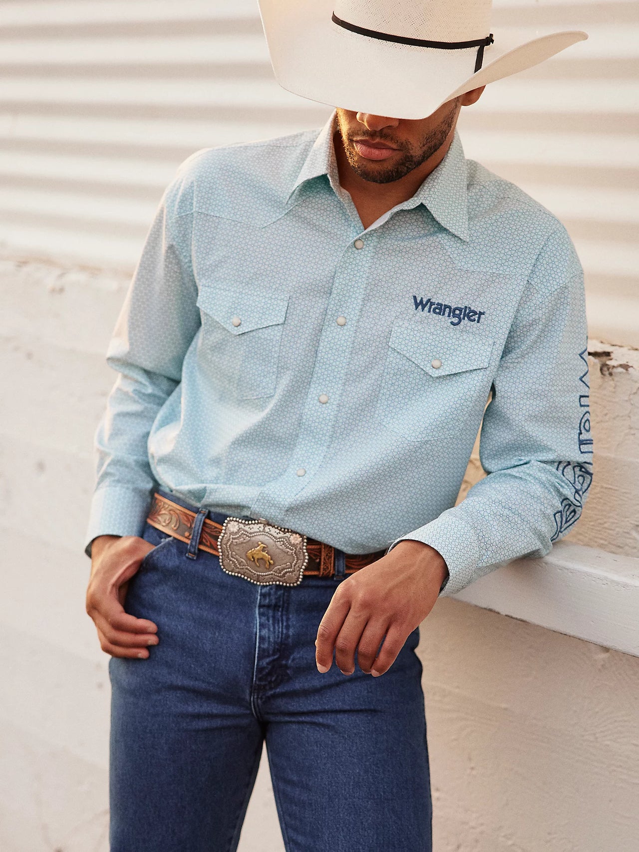 Wrangler Logo Western Long Sleeve Snap Shirt - The Trading Stables