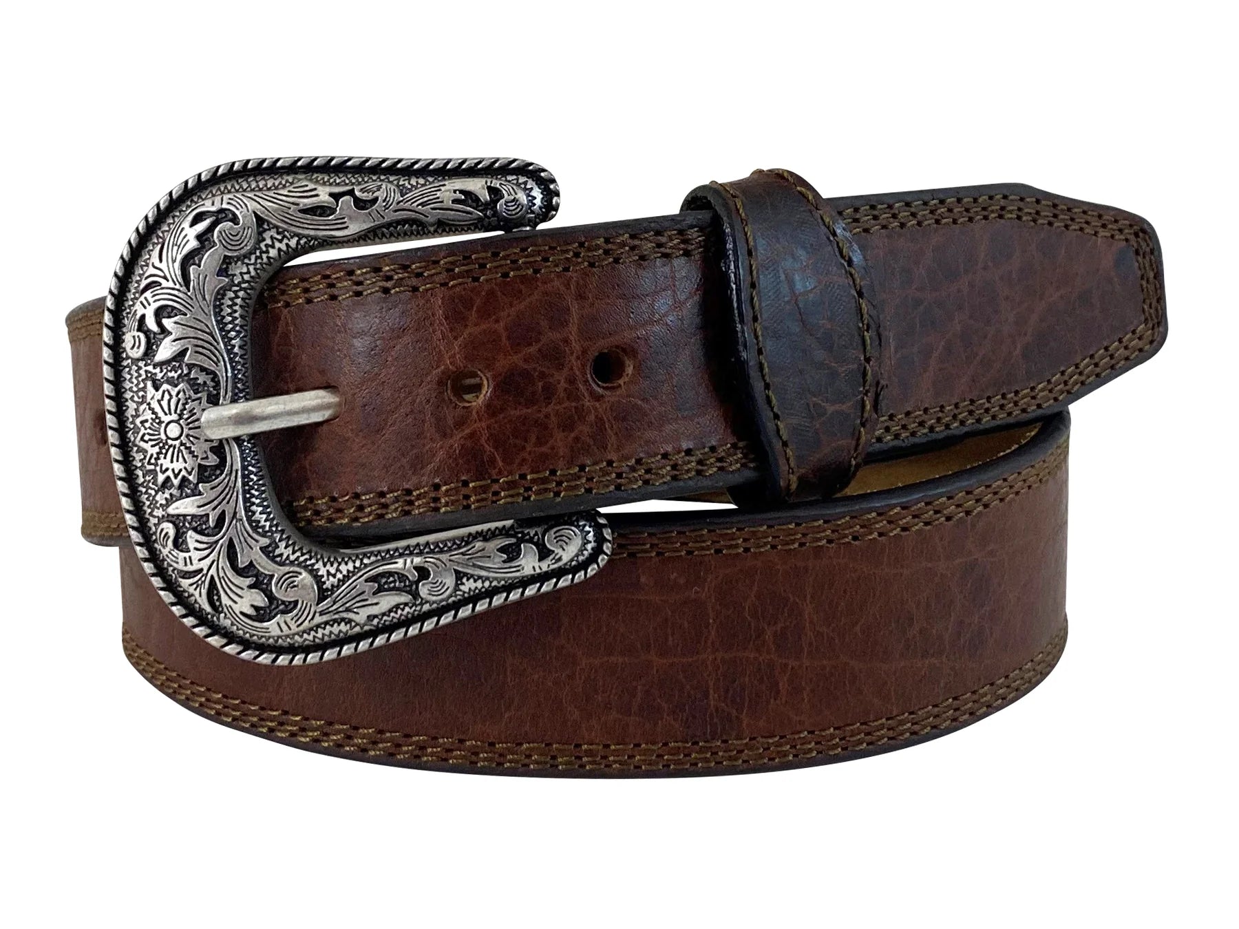 Roper Men's Belt American Bison Leather Triple Stitched - The Trading Stables